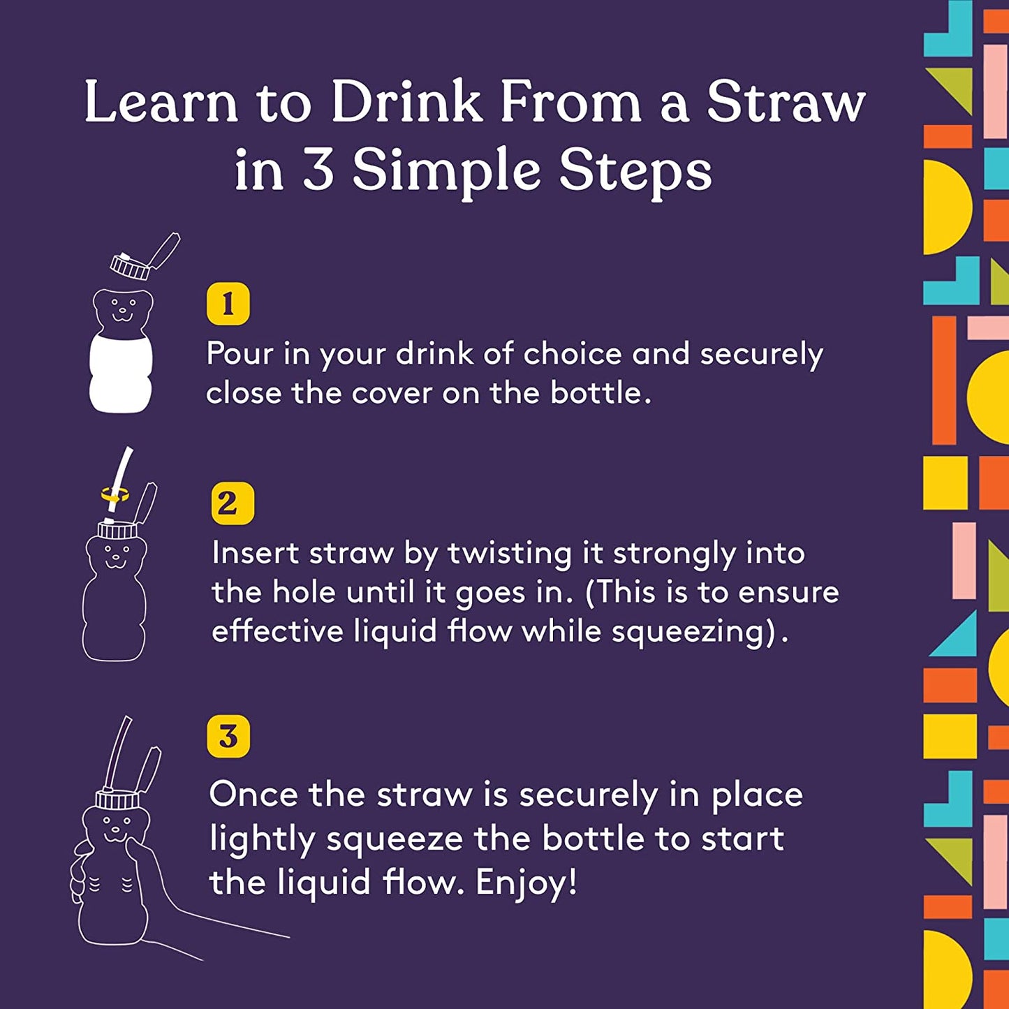 Juice Bear Squeezable Drink Cups (3-Pack) – Assistive Straw Bottles for Kids & Adults with Special Needs