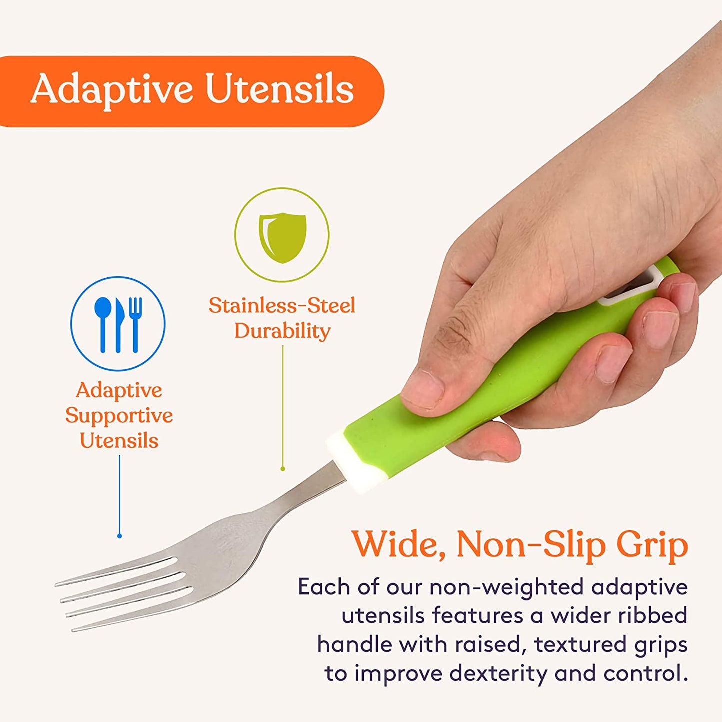 Special Supplies Adaptive Utensils Set (5-Piece) – Non-Slip Wide Grip Silverware for Tremors, Arthritis, Parkinson’s, and Low Hand Strength - Rainbow Colors