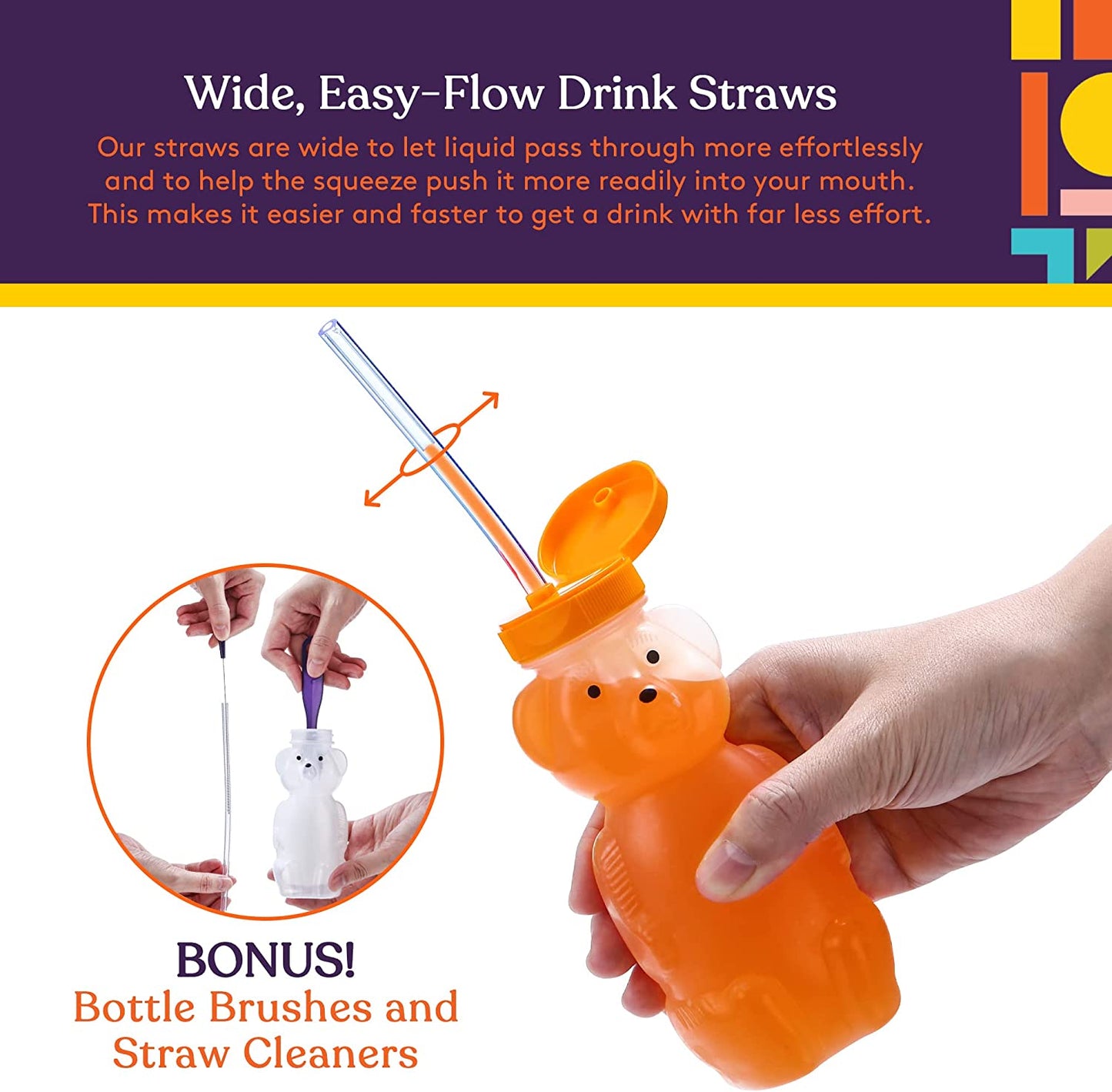 Juice Bear Squeezable Drink Cup With Long Straw – Assistive Straw Bottles for Kids & Adults with Special Needs