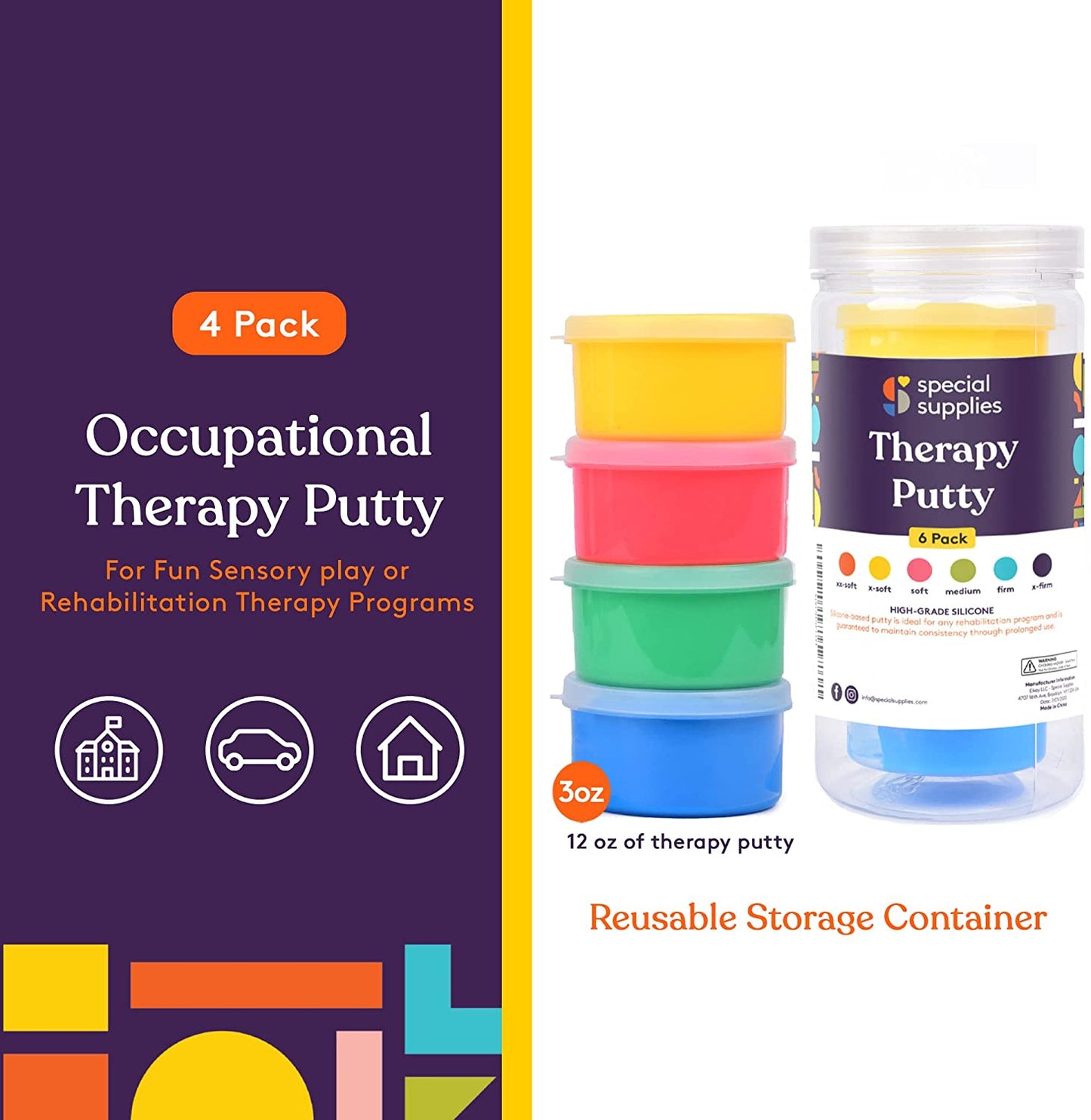 Special Supplies Therapy Putty – 4-Pack Primary Colors for Hand Strength, Fine Motor Skills & Stress Relief