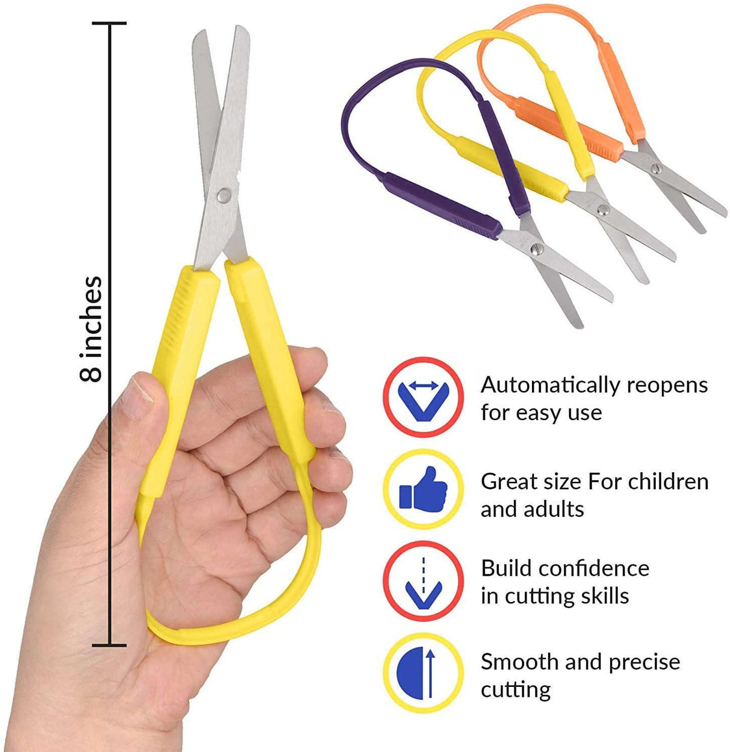 Special Supplies Large Loop Scissors for Kids and Adults 8" Inches (3-Pack)