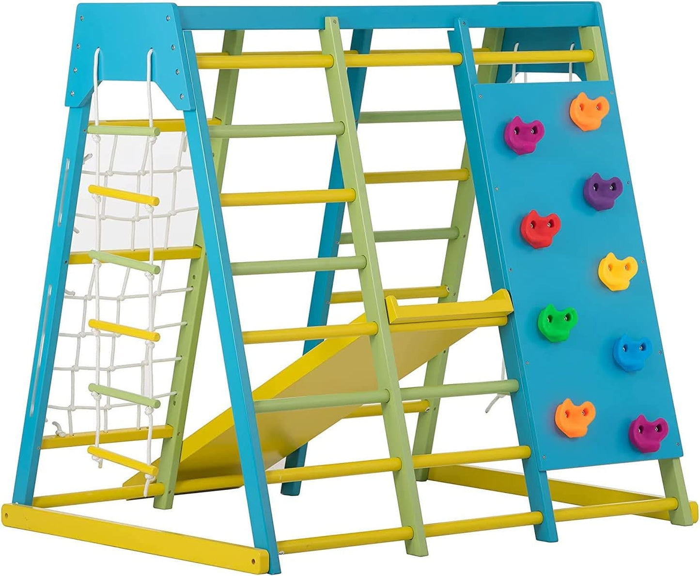 Avenlur Magnolia 7-in-1 Indoor Wooden Playset | Montessori Climbing Gym for Kids | Slide, Monkey Bars, Rope Ladder, Swing & More