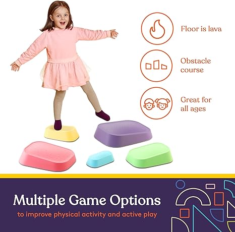 Special Supplies Stackable Stepping Stones – Active Play Balance Blocks for Kids  – Multicolor