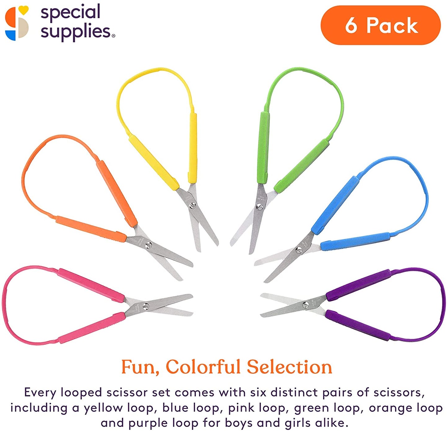 Special Supplies Large Loop Scissors for Kids and Adults 8" Inches (6-Pack)