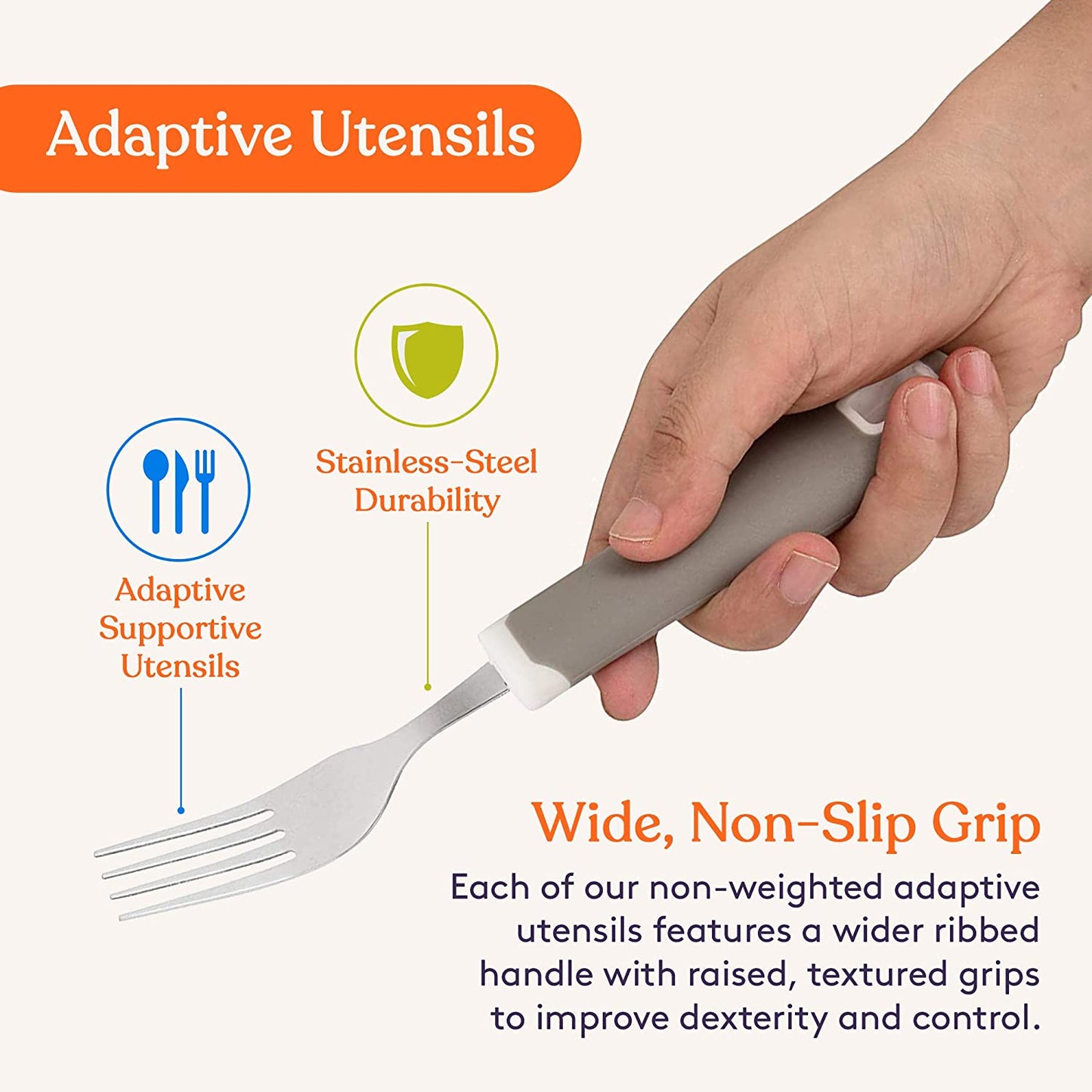 Special Supplies Adaptive Utensils Set (5-Piece) – Non-Slip Wide Grip Silverware for Tremors, Arthritis, Parkinson’s, and Low Hand Strength