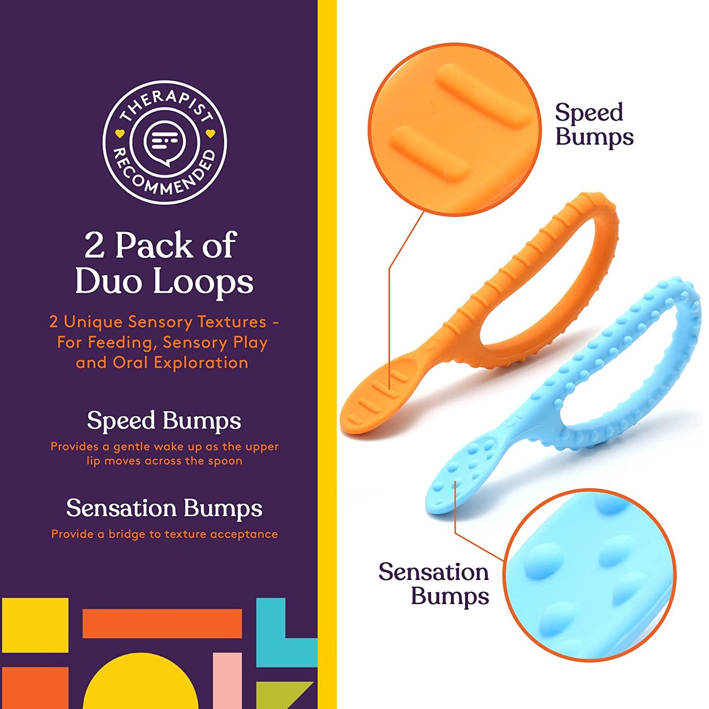 Special Supplies Duo Loop Textured Spoons for Oral Motor Stimulation (2-Pack)