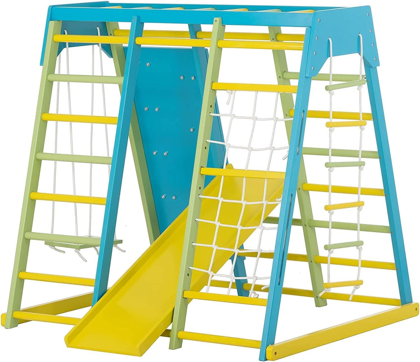 Avenlur Magnolia 7-in-1 Indoor Wooden Playset | Montessori Climbing Gym for Kids | Slide, Monkey Bars, Rope Ladder, Swing & More