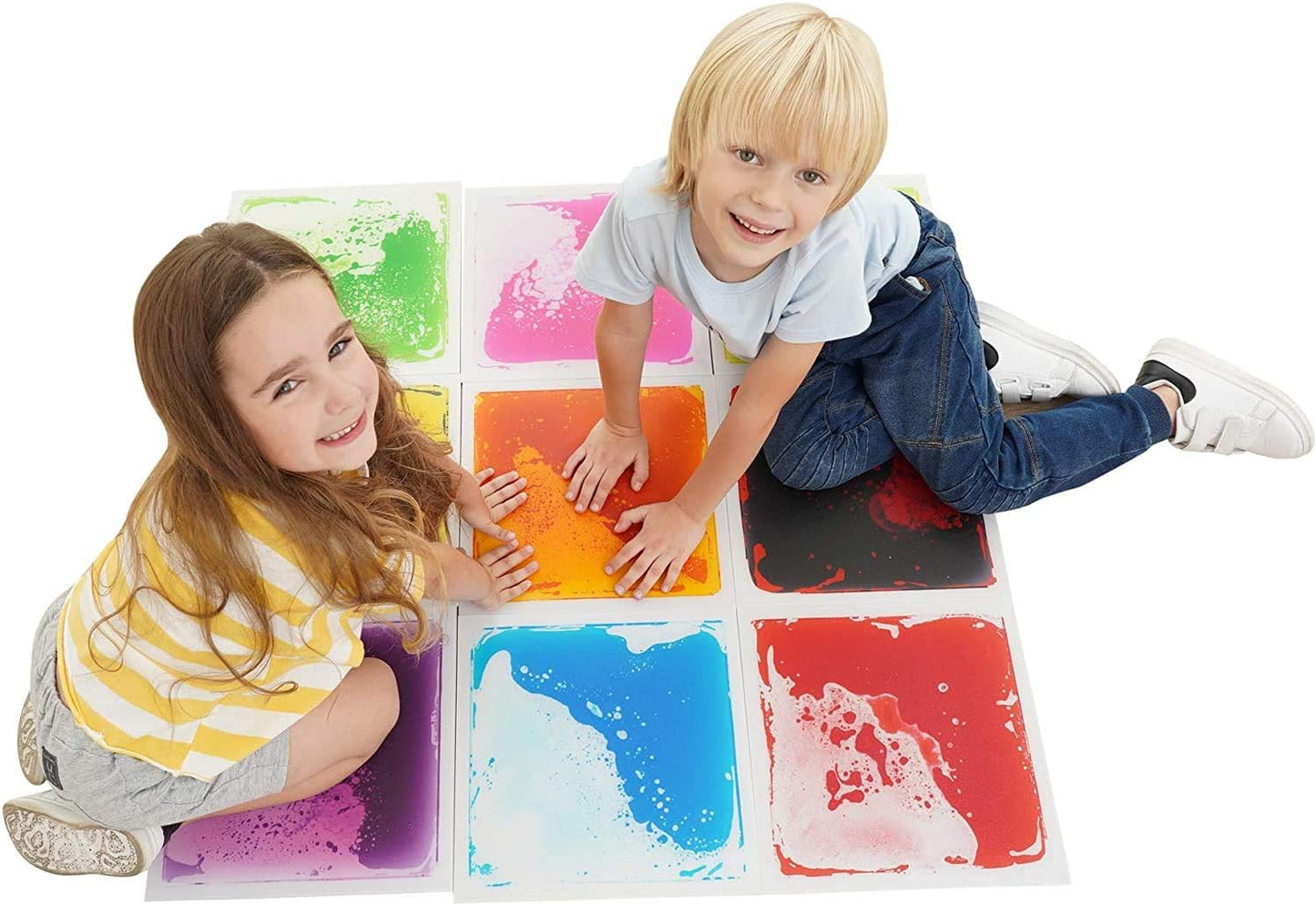 Special Supplies Square Liquid Floor Tiles – 9-Piece Sensory Stepping Tile Set