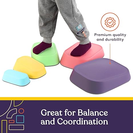 Special Supplies Stackable Stepping Stones – Active Play Balance Blocks for Kids  – Multicolor