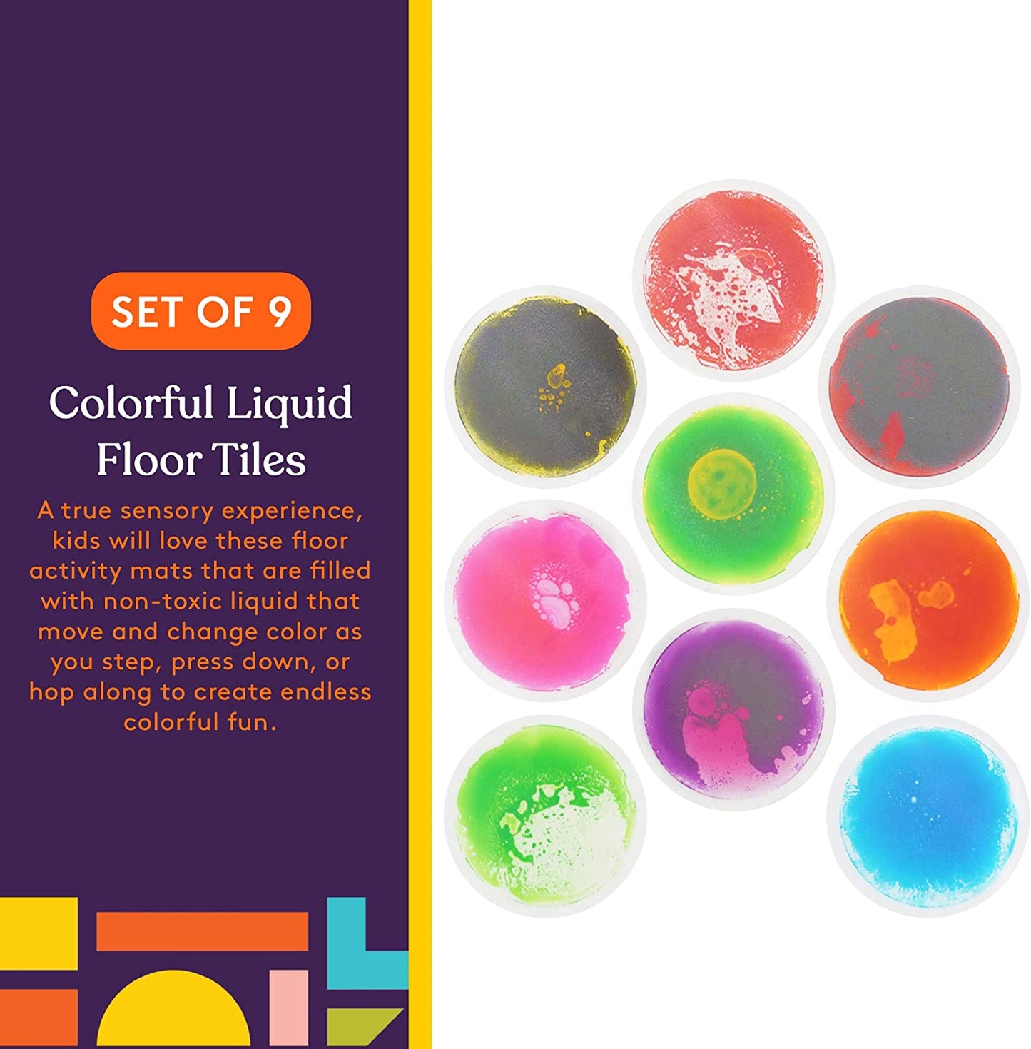 Special Supplies Colorful Liquid Floor Tiles – 9-Piece Sensory Stepping Tile Set