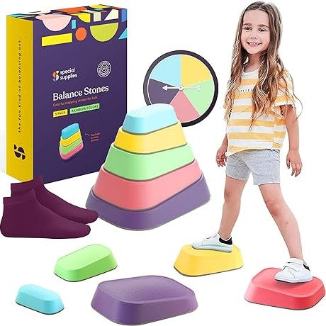 Special Supplies Stackable Stepping Stones – Active Play Balance Blocks for Kids  – Multicolor