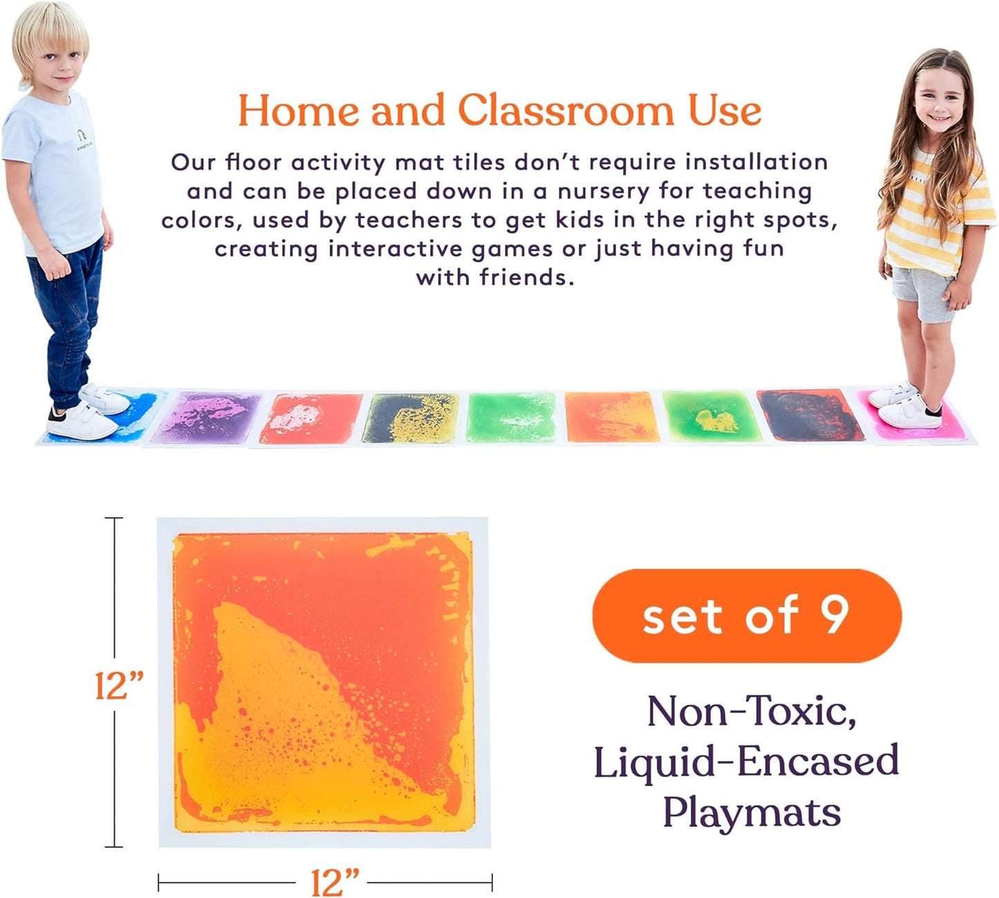 Special Supplies Square Liquid Floor Tiles – 9-Piece Sensory Stepping Tile Set