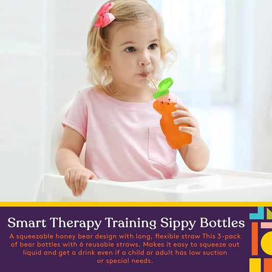 Juice Bear Squeezable Drink Cups (3-Pack) – Assistive Straw Bottles for Kids & Adults with Special Needs
