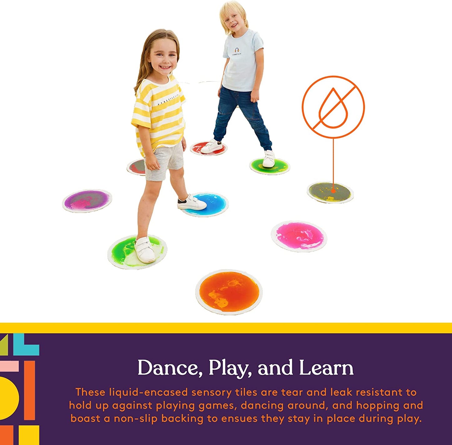 Special Supplies Colorful Liquid Floor Tiles – 9-Piece Sensory Stepping Tile Set