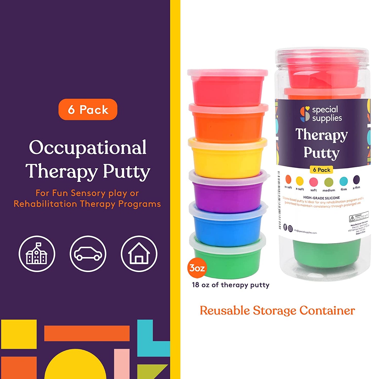 Special Supplies Occupational Therapy Putty – 6-Pack Stress Relief & Hand Strengthening Silicone Putty for Kids & Adults
