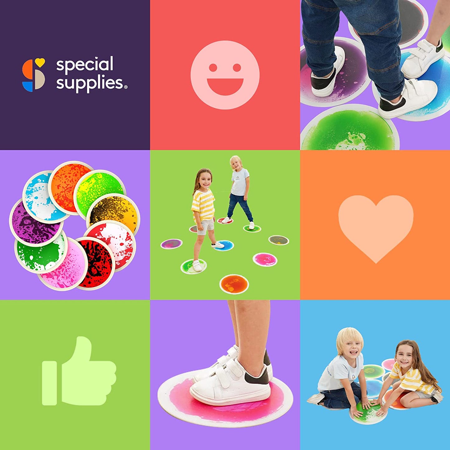 Special Supplies Colorful Liquid Floor Tiles – 9-Piece Sensory Stepping Tile Set