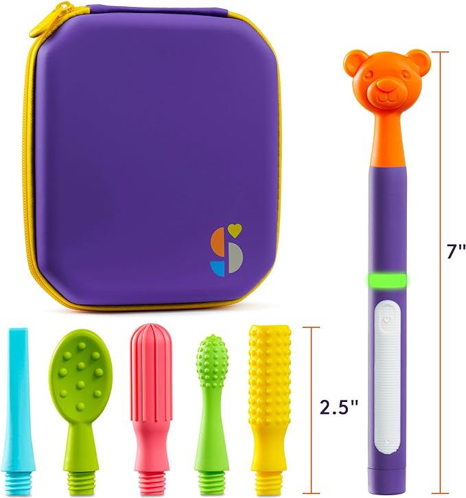 BUZZ BUDDY™ Oral Sensory Stimulation Kit for Kids, Teens, and Adults – 6 Textured Attachments for Jaw Strength, Chewing, and Fidget Relief