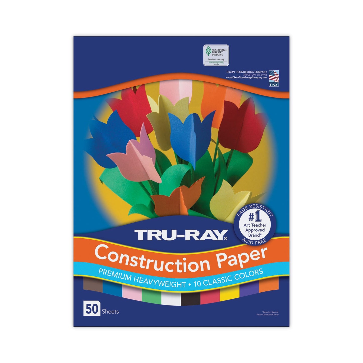 Pacon Tru-Ray Construction Paper – Assorted Standard Colors – 50 Sheets Heavyweight 76 lb Craft Paper 9"x12" for School & Creative Projects