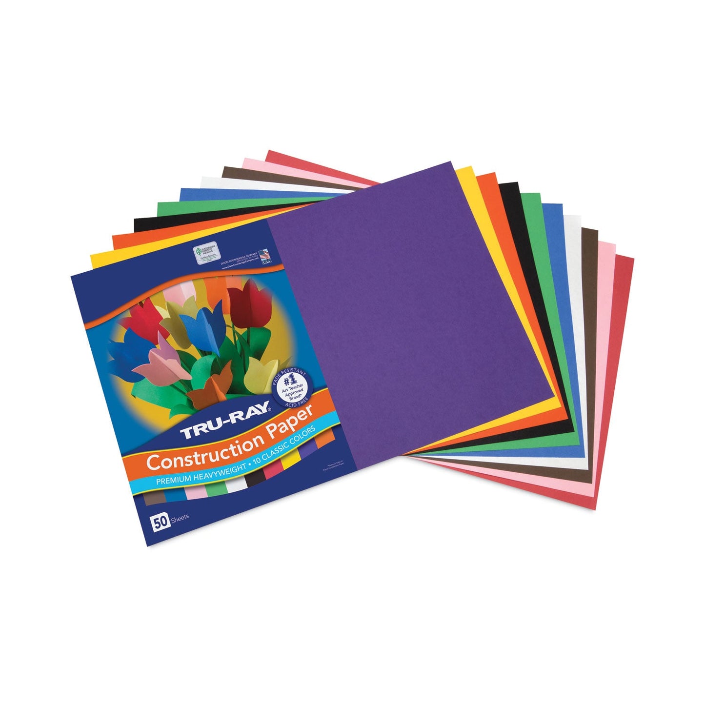 Pacon Tru-Ray Construction Paper– Assorted Standard Colors – 50 Sheets Heavyweight 76 lb Craft Paper 12"x18" for School & Creative Projects