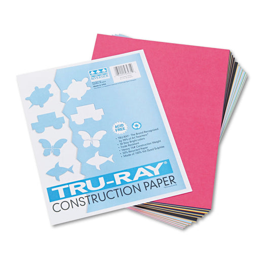 Pacon Tru-Ray Construction Paper – Assorted Standard Colors – 50 Sheets Heavyweight 76 lb Craft Paper 9"x12" for School & Creative Projects