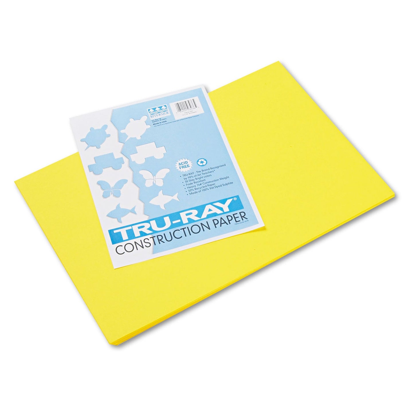 Pacon Tru-Ray Construction Paper– Yellow – 50 Sheets Heavyweight 76 lb Craft Paper 12"x18" for School & Creative Projects