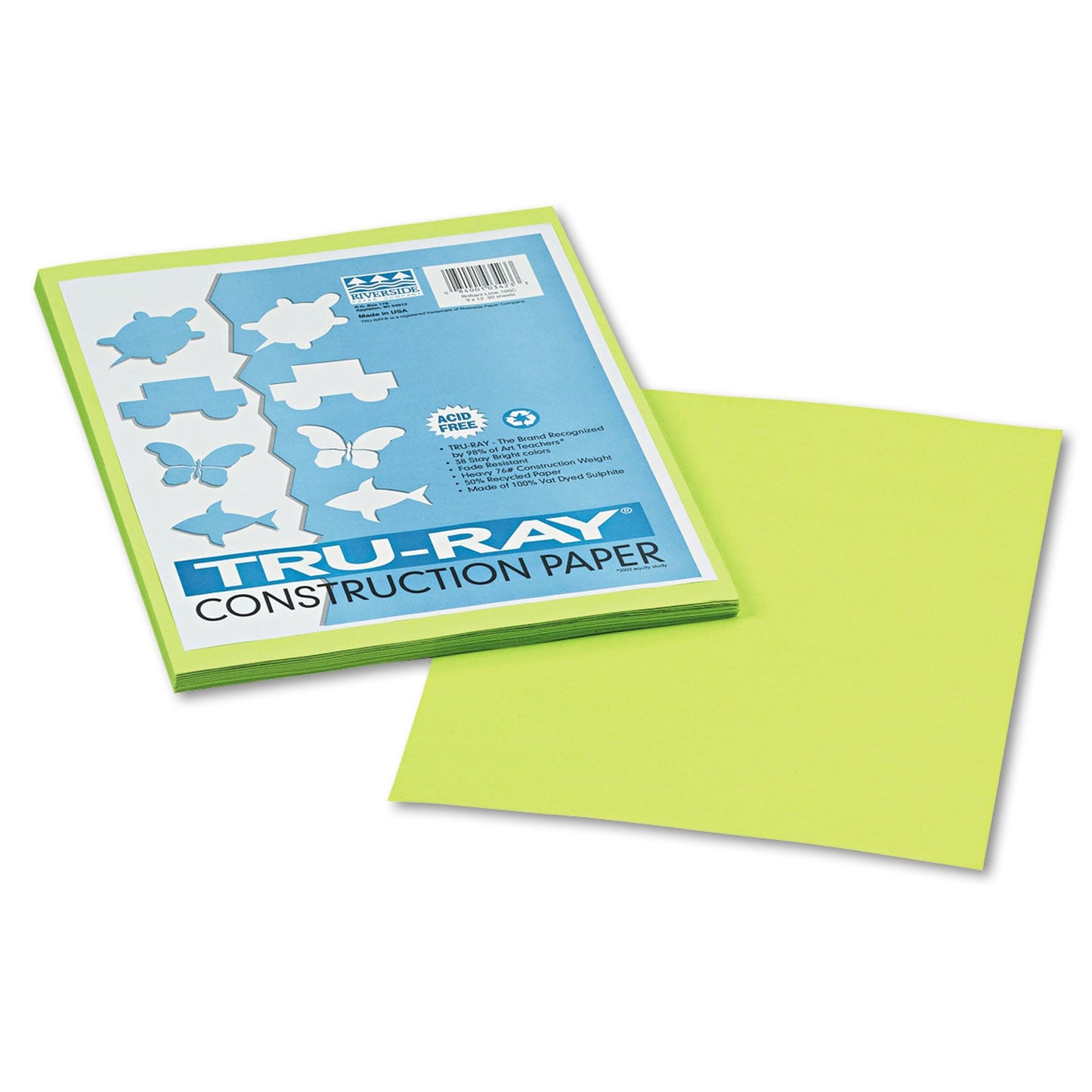 Pacon Tru-Ray Construction Paper – Brilliant Lime – 50 Sheets Heavyweight 76 lb Craft Paper 9"x12" for School & Creative Projects