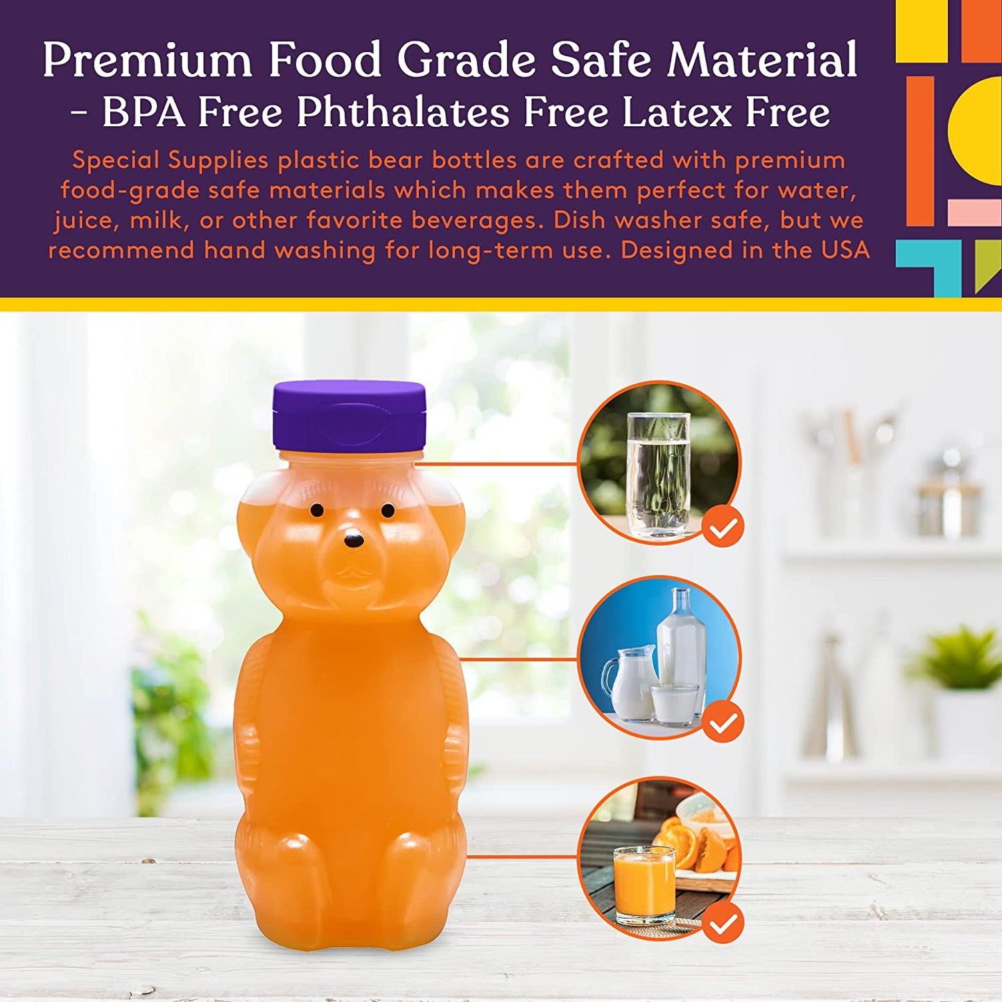 Juice Bear Squeezable Drink Cups (3-Pack) – Assistive Straw Bottles for Kids & Adults with Special Needs