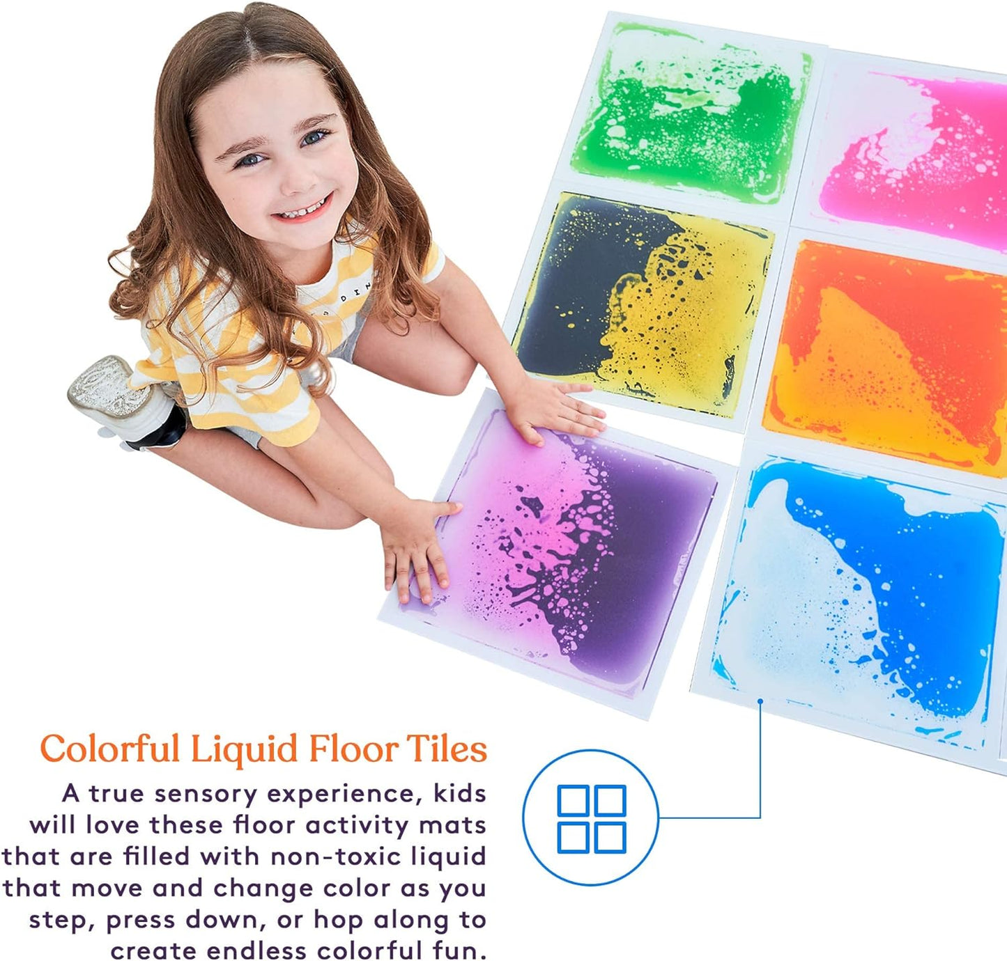 Special Supplies Square Liquid Floor Tiles – 9-Piece Sensory Stepping Tile Set