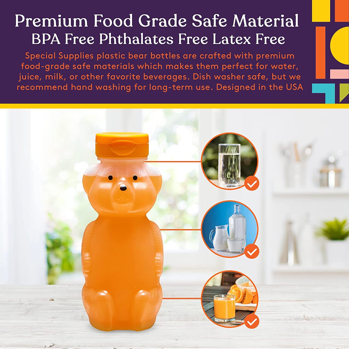 Juice Bear Squeezable Drink Cup With Long Straw – Assistive Straw Bottles for Kids & Adults with Special Needs