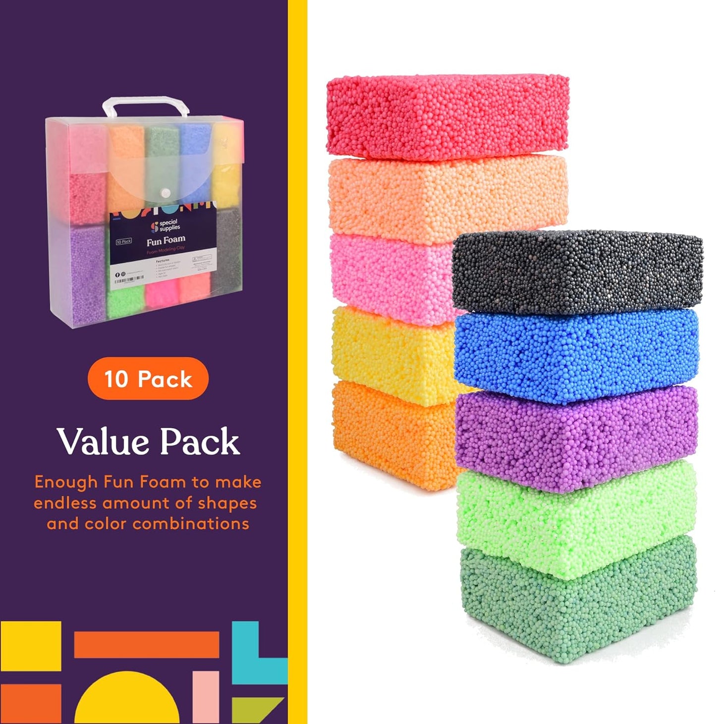Special Supplies Fun Foam Modeling Clay Kit – 10 Pack Mess-Free Sensory Foam (20g Each)