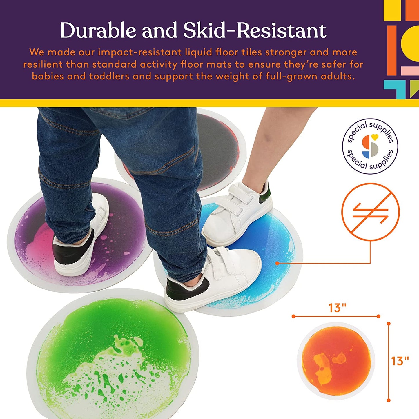 Special Supplies Colorful Liquid Floor Tiles – 9-Piece Sensory Stepping Tile Set