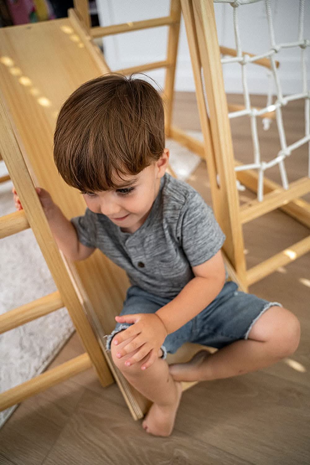 Avenlur Magnolia 7-in-1 Indoor Wooden Playset | Montessori Climbing Gym for Kids | Slide, Monkey Bars, Rope Ladder, Swing & More