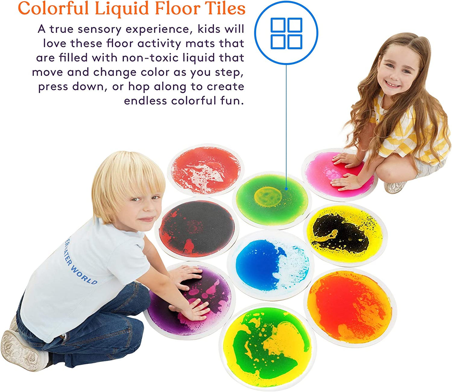 Special Supplies Colorful Liquid Floor Tiles – 9-Piece Sensory Stepping Tile Set