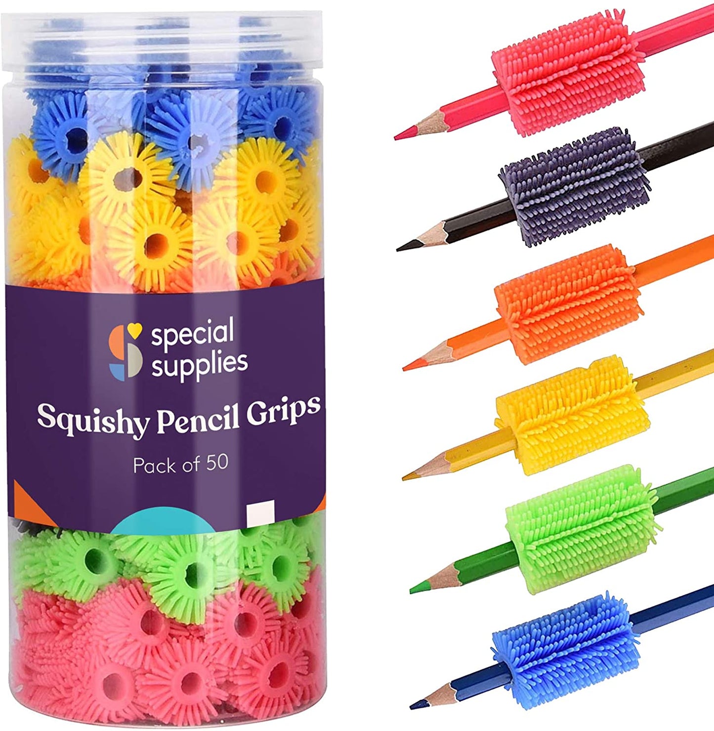 Special Supplies Squishy Pencil Grips (50-Pack) – Soft Sensory Writing Aids for Kids & Adults with Focus and Anxiety Support