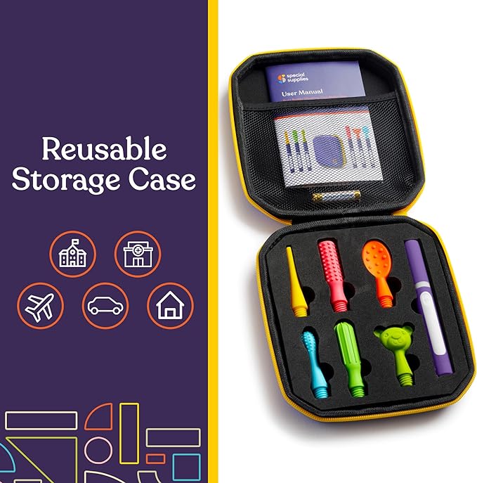 BUZZ BUDDY™ Oral Sensory Stimulation Kit for Kids, Teens, and Adults – 6 Textured Attachments for Jaw Strength, Chewing, and Fidget Relief