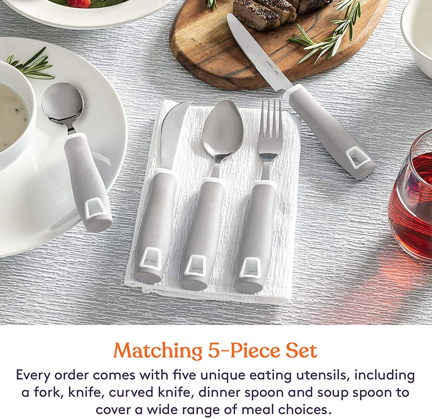 Special Supplies Adaptive Utensils Set (5-Piece) – Non-Slip Wide Grip Silverware for Tremors, Arthritis, Parkinson’s, and Low Hand Strength