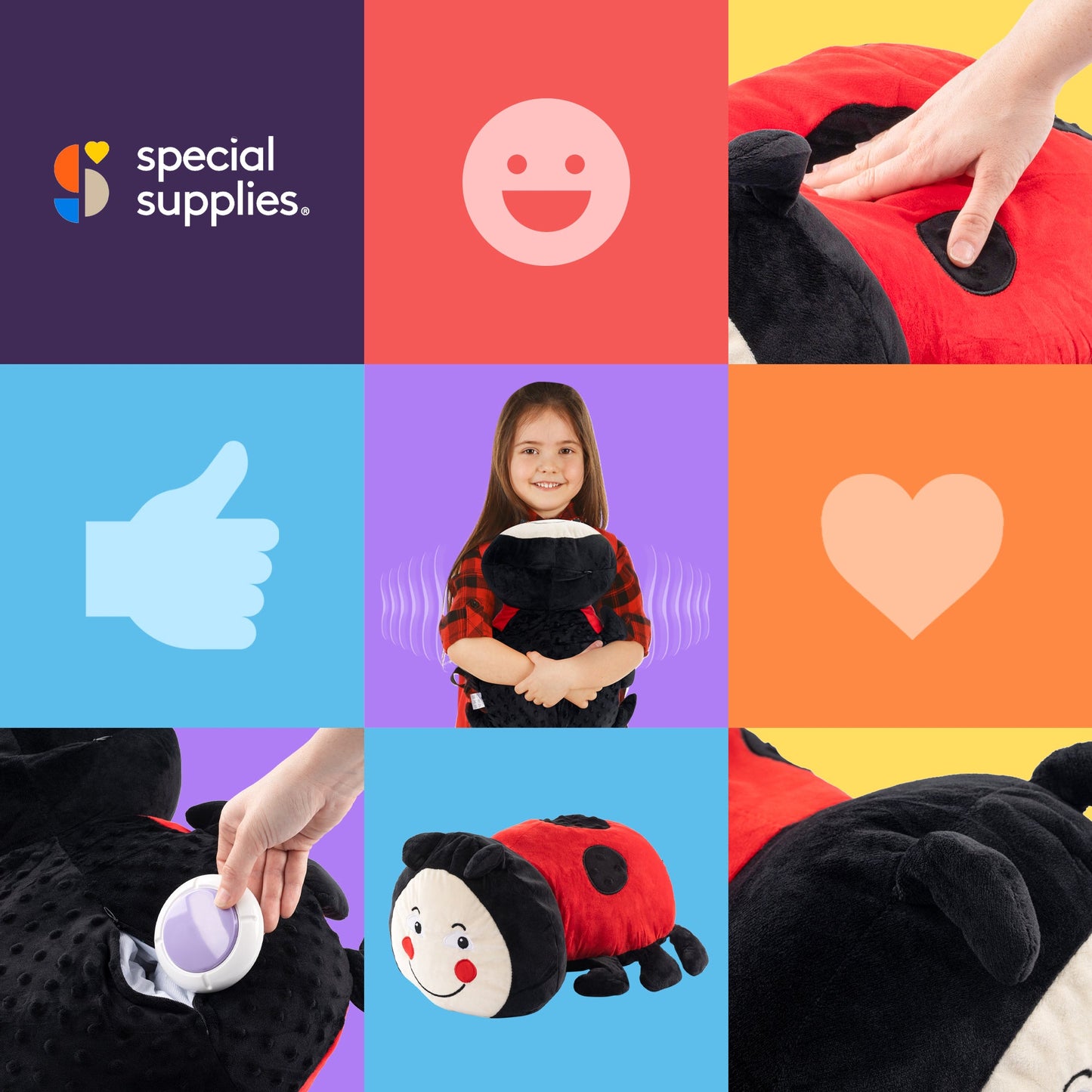 Special Supplies Vibrating Ladybug Sensory Pillow – Calming Support for Kids & Adults with Sensory Needs
