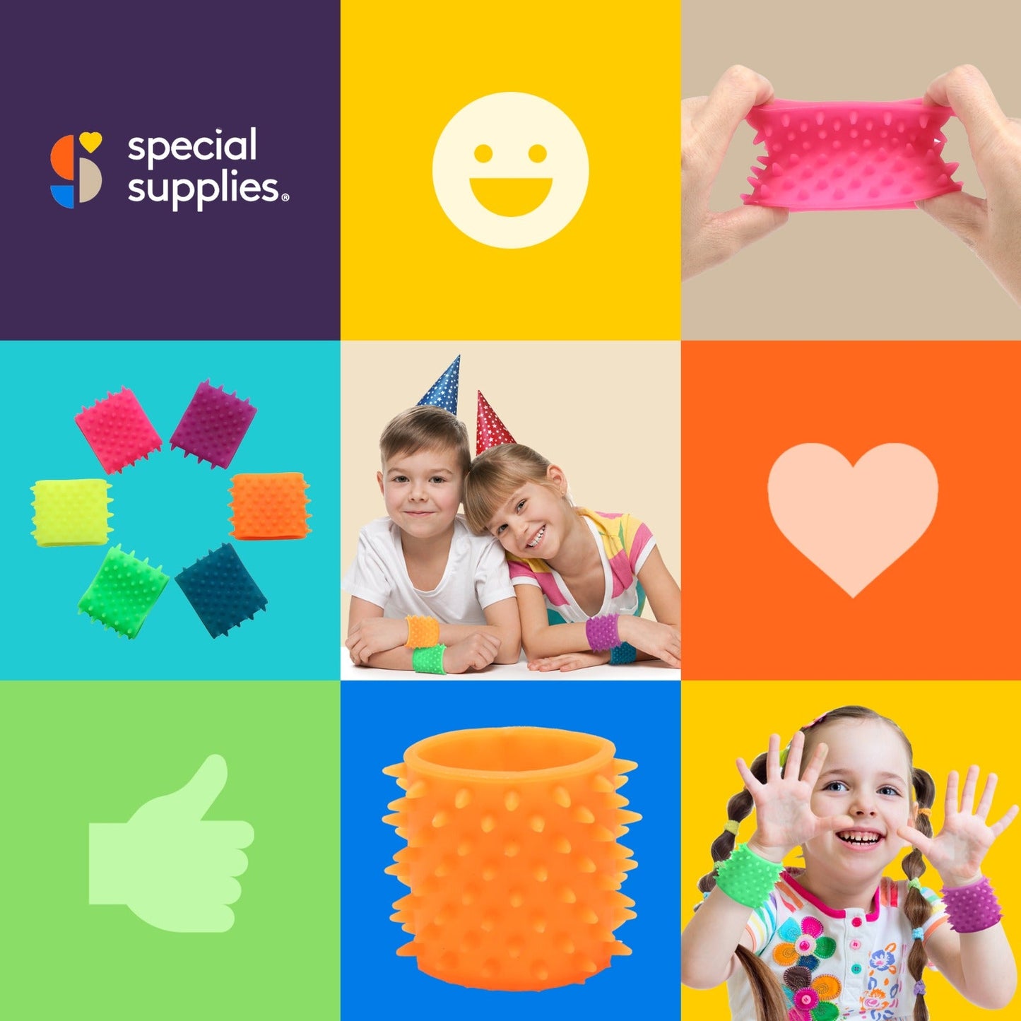 Special Supplies Spiky Sensory Bands – 6-Pack Stretchy Fidget Bracelets for Kids