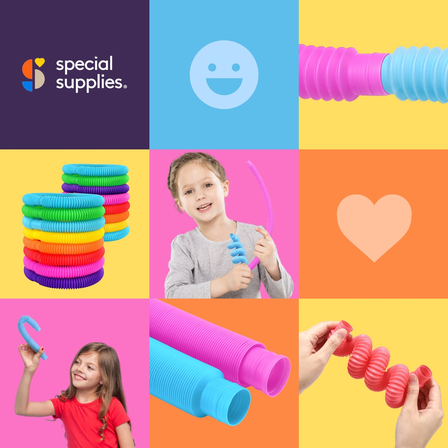 Special Supplies Pull Fun Tubes (16-Pack) – Stretch, Bend, and Connect Sensory Toys for Kids