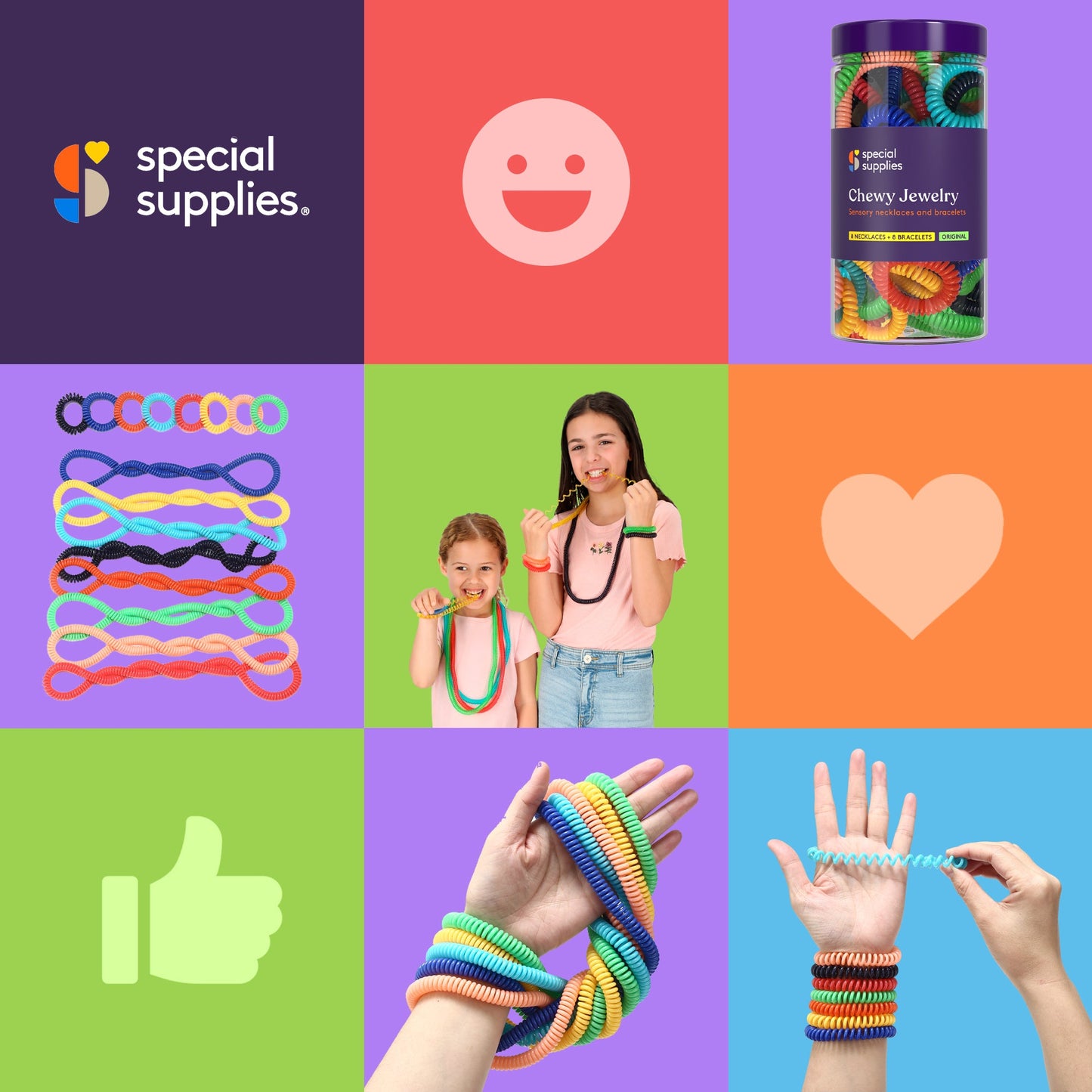Special Supplies Chewable Sensory Necklace & Bracelet Set (16-Pack) – Safe Oral Fidget Jewelry for Kids with Autism, ADHD, and Anxiety