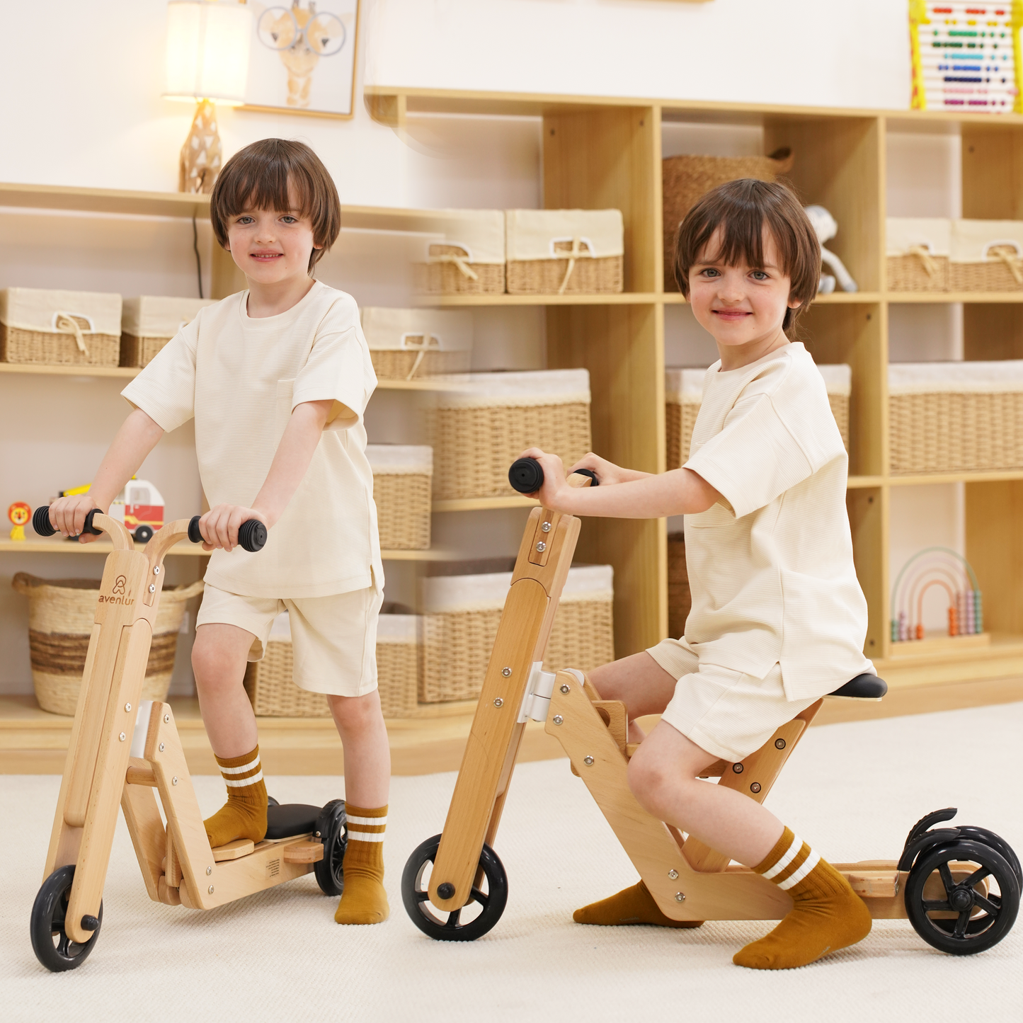 Avenlur Juneberry 2-in-1 Convertible Scooter and Ride-On Bike – Wooden Toddler Balance Toy for Ages 2–5