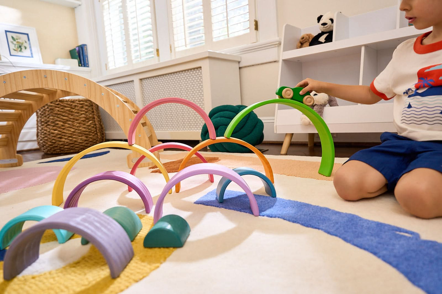 Avenlur Wooden Rainbow Stacking Blocks – Colorful Montessori Building & Balance Set