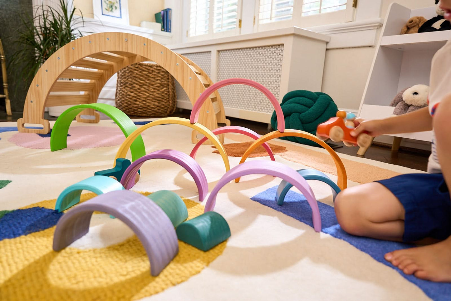 Avenlur Wooden Rainbow Stacking Blocks – Colorful Montessori Building & Balance Set