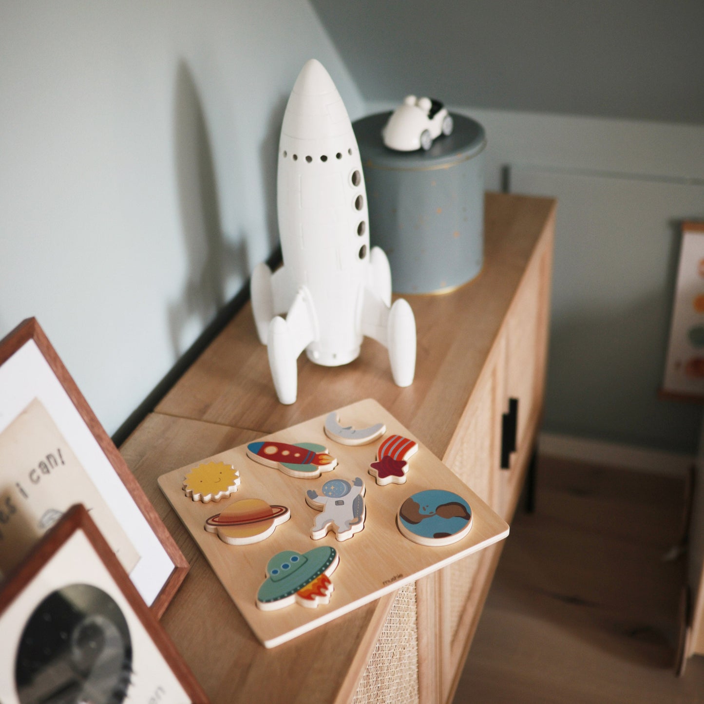 Mushie Wooden Space Puzzle – FSC-Certified Solar System Learning Puzzle for Toddlers