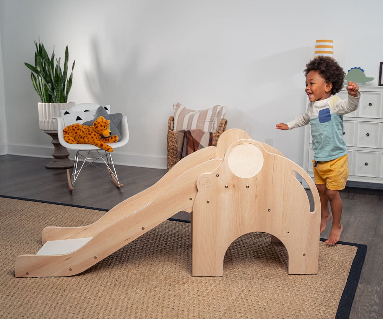 Avenlur Nima Elephant Slide – Wooden Toddler Slide for Indoor & Outdoor Play | Montessori-Inspired, Safe, Non-Toxic, and Stylish Design