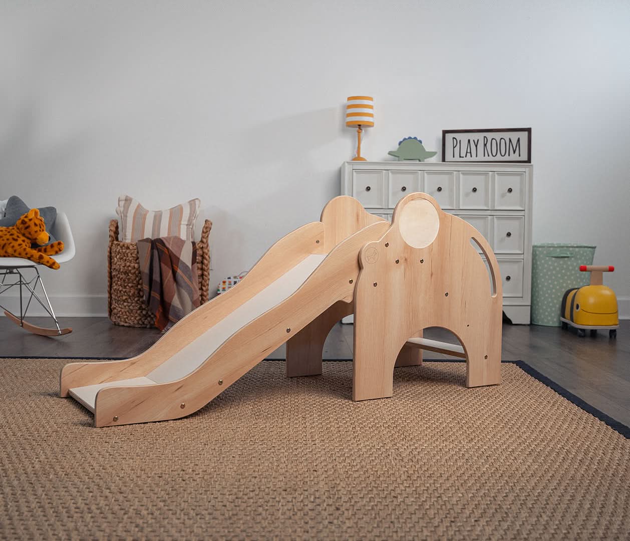 Avenlur Nima Elephant Slide – Wooden Toddler Slide for Indoor & Outdoor Play | Montessori-Inspired, Safe, Non-Toxic, and Stylish Design
