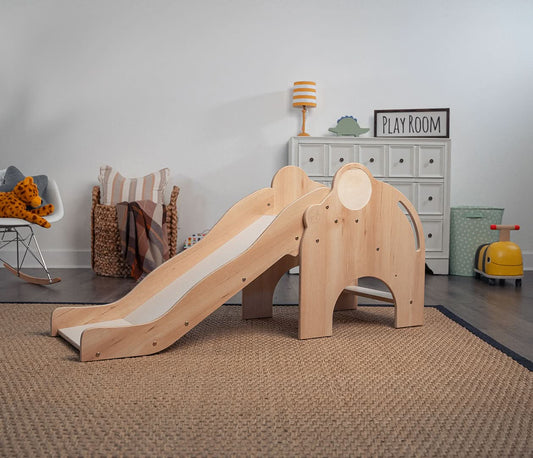 Avenlur Nima Elephant Slide – Wooden Toddler Slide for Indoor & Outdoor Play | Montessori-Inspired, Safe, Non-Toxic, and Stylish Design