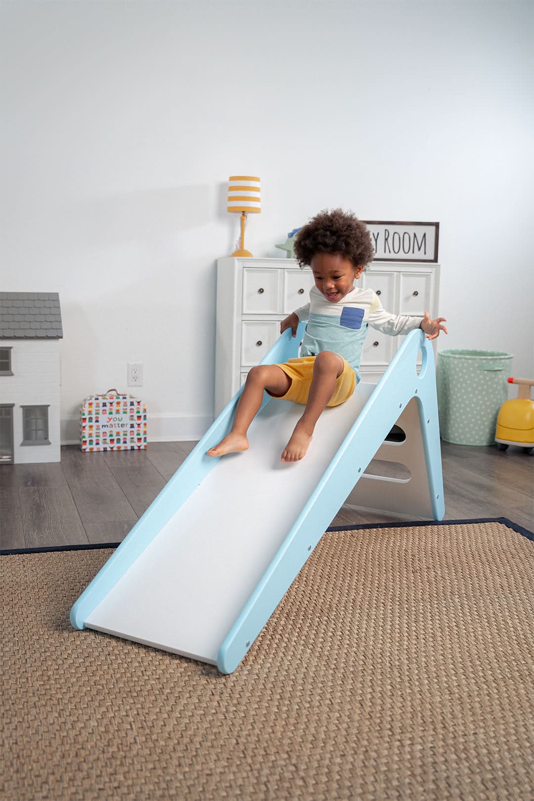 Avenlur Manuka Indoor Wooden Slide – Modern Pastel Toddler Slide for Indoor Play