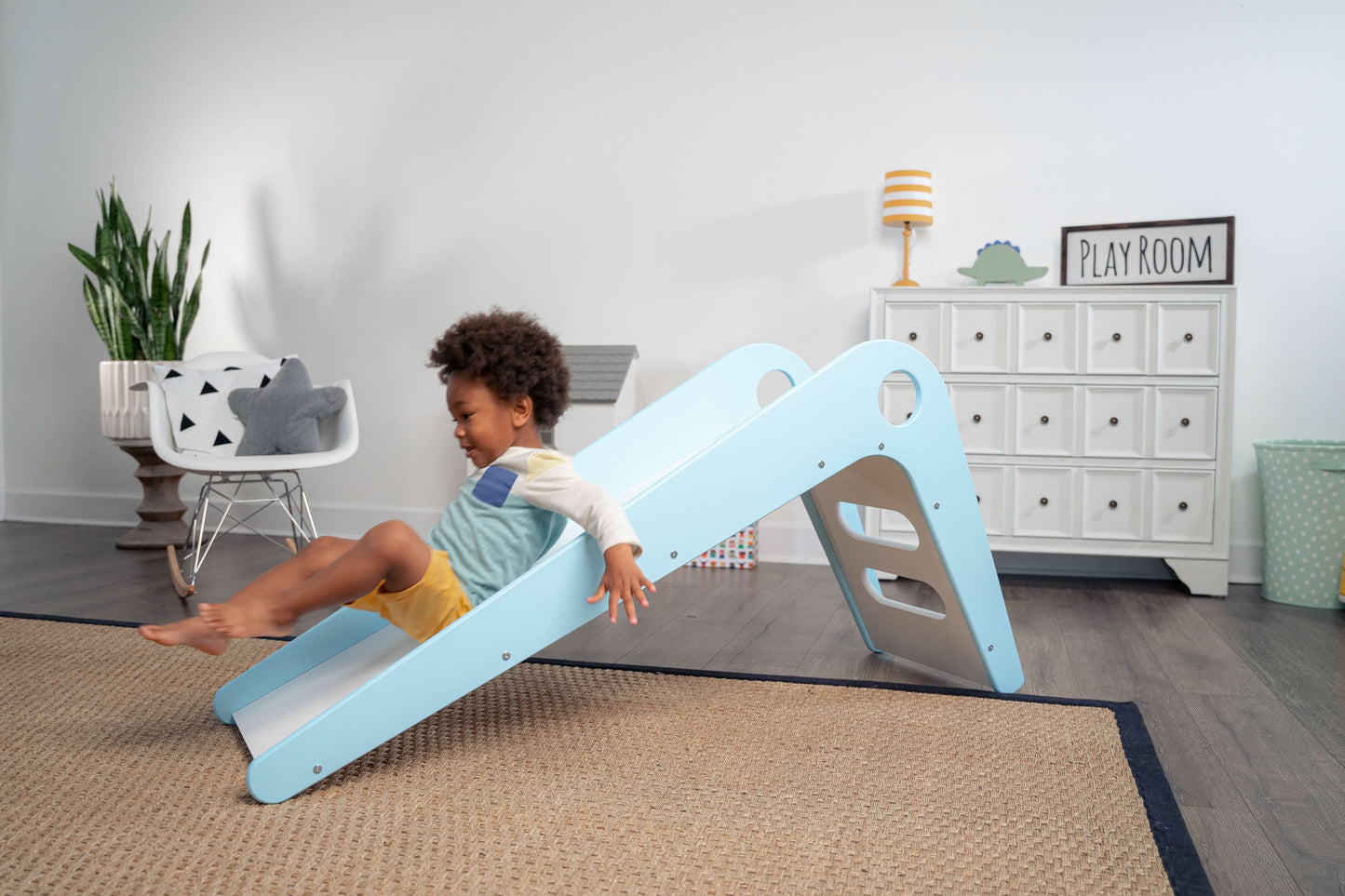 Avenlur Manuka Indoor Wooden Slide – Modern Pastel Toddler Slide for Indoor Play