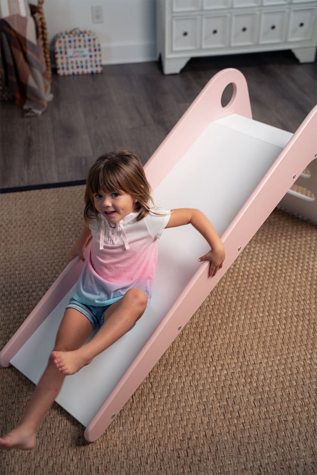 Avenlur Manuka Indoor Wooden Slide – Modern Pastel Toddler Slide for Indoor Play